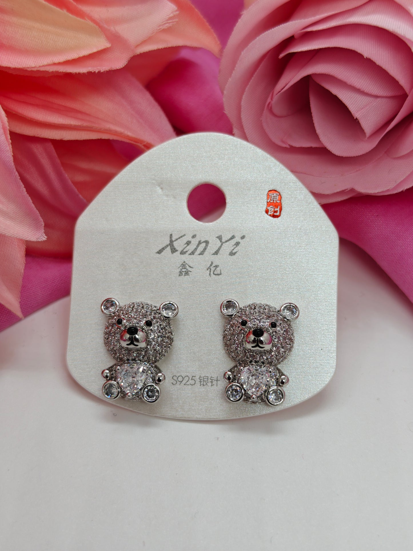 Quirky Earrings - Teddy Love-Stone Diamond White #QNE-047