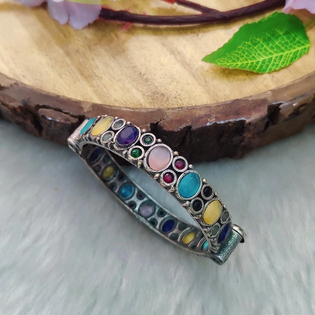German Silver Kada #B15 (Rani Pink | Green | Multi)