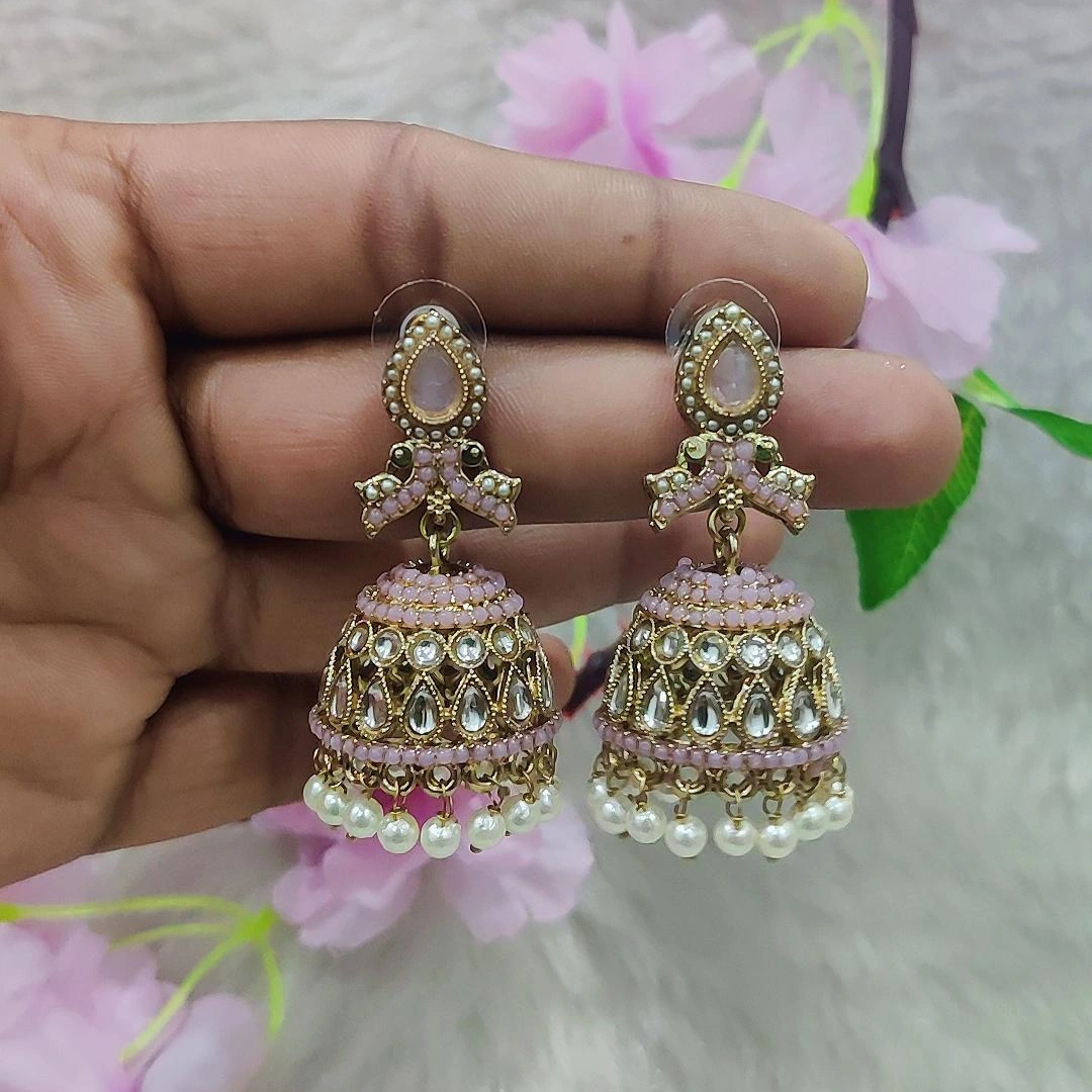 Jhumki Earrings #E025 (Pink)