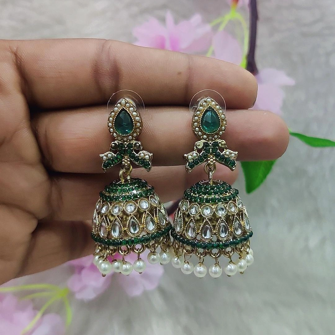 Jhumki Earrings #E025 (Green)