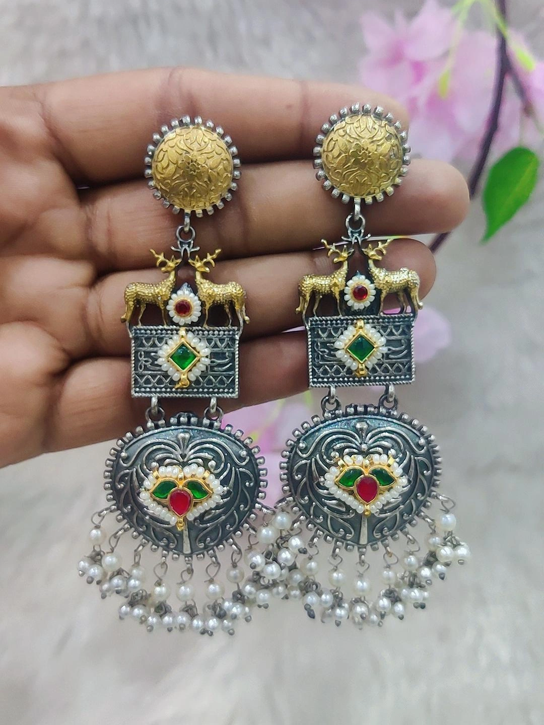 German Silver Earrings #P018 (Green)