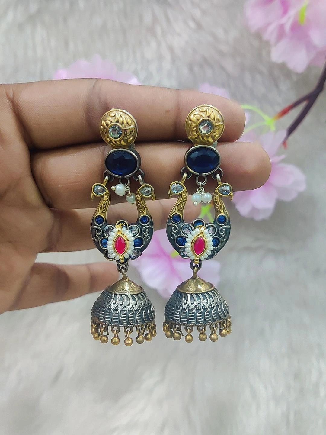 German Silver Earrings #P019 (Blue)