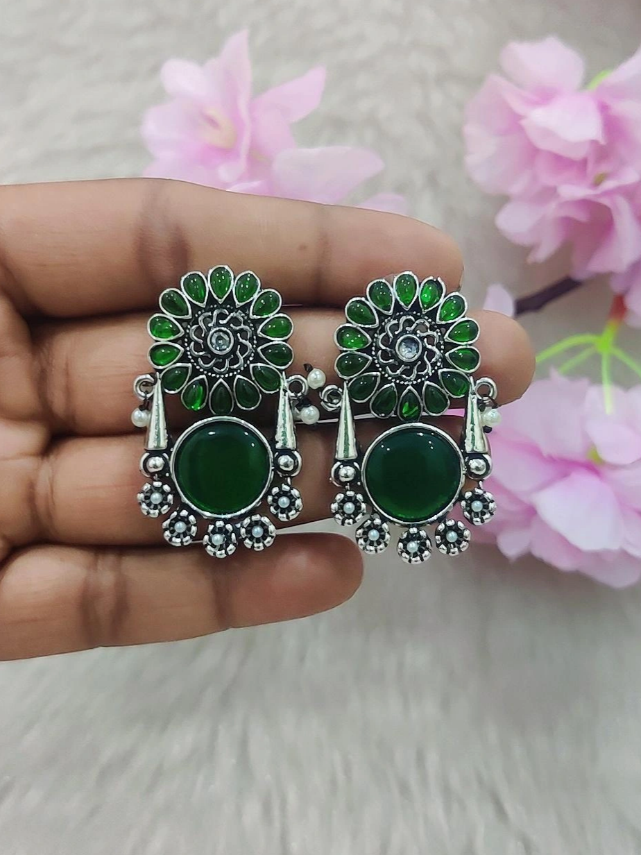 German Silver Earrings #GE022 (Green)