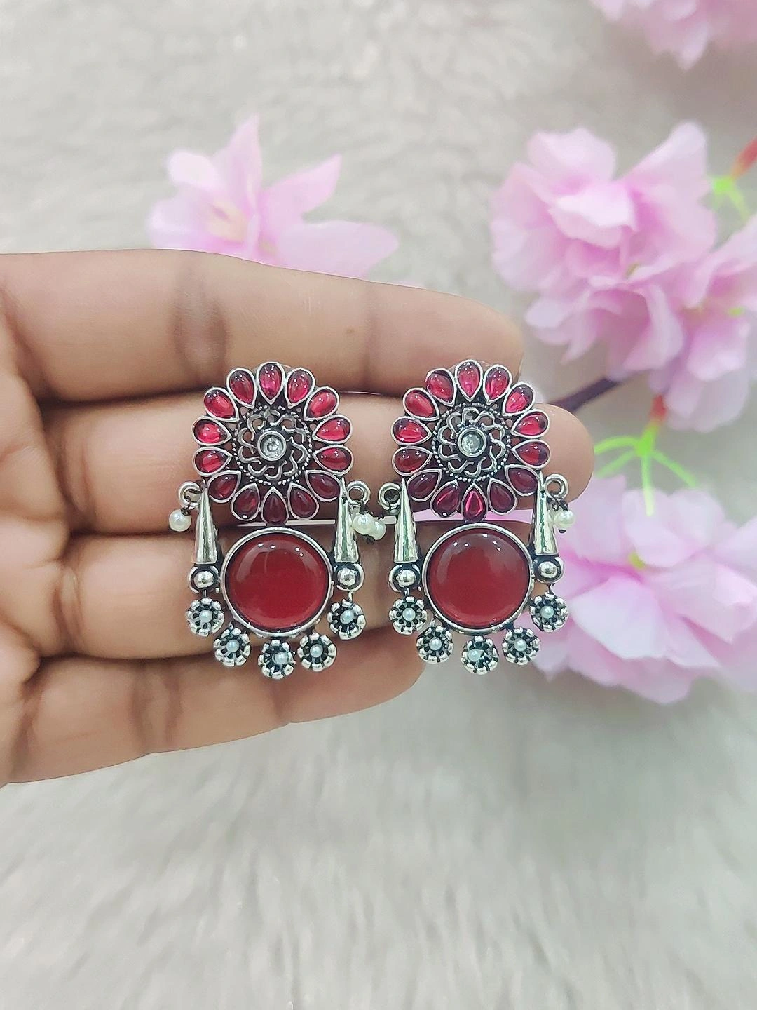 German Silver Earrings #GE022 (Red)