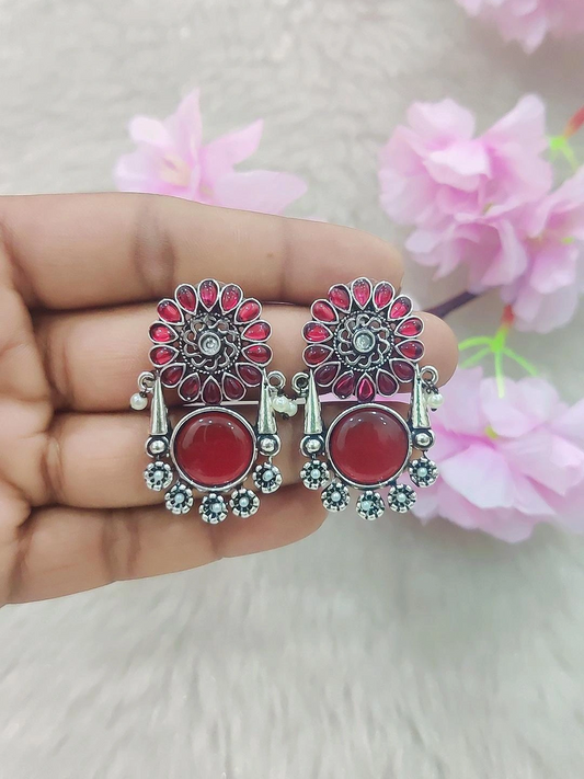 German Silver Earrings #GE022 (Red)