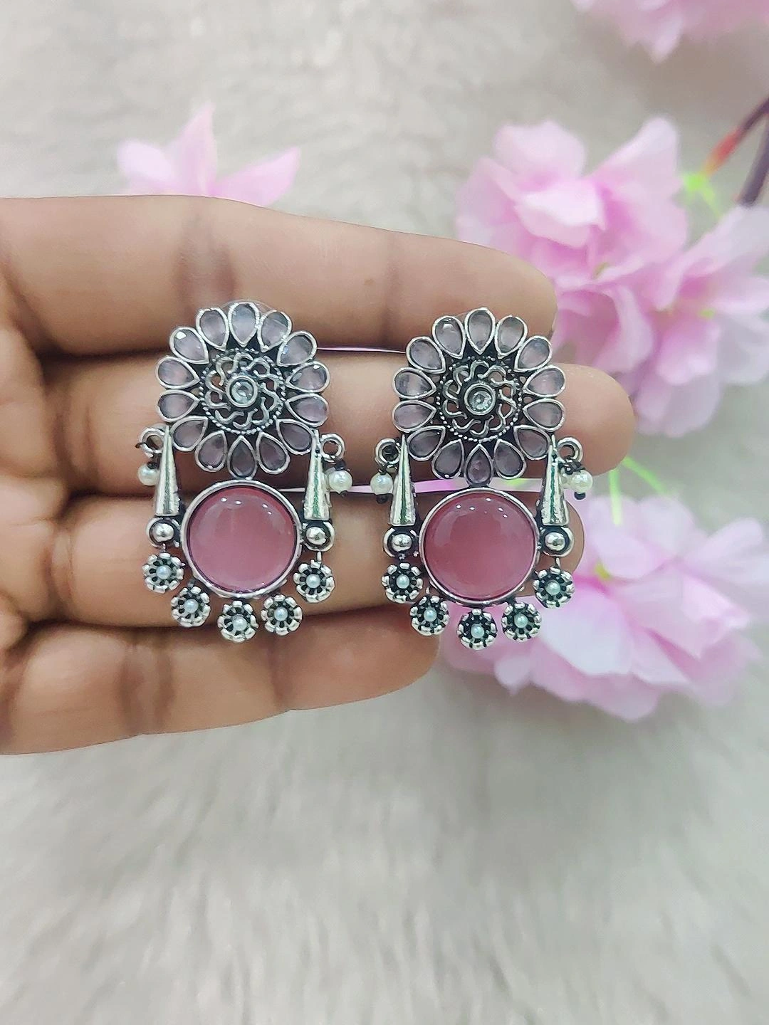 German Silver Earrings #GE022 (Pink)