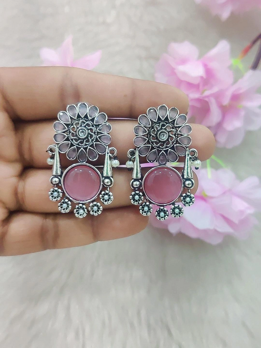 German Silver Earrings #GE022 (Pink)