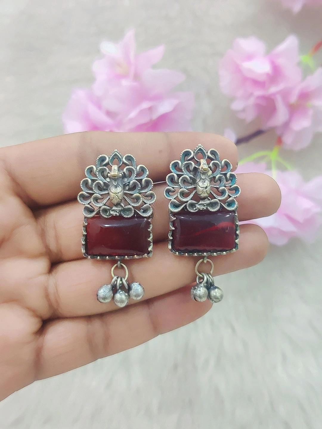 German Silver Earrings #GE007 (Red)