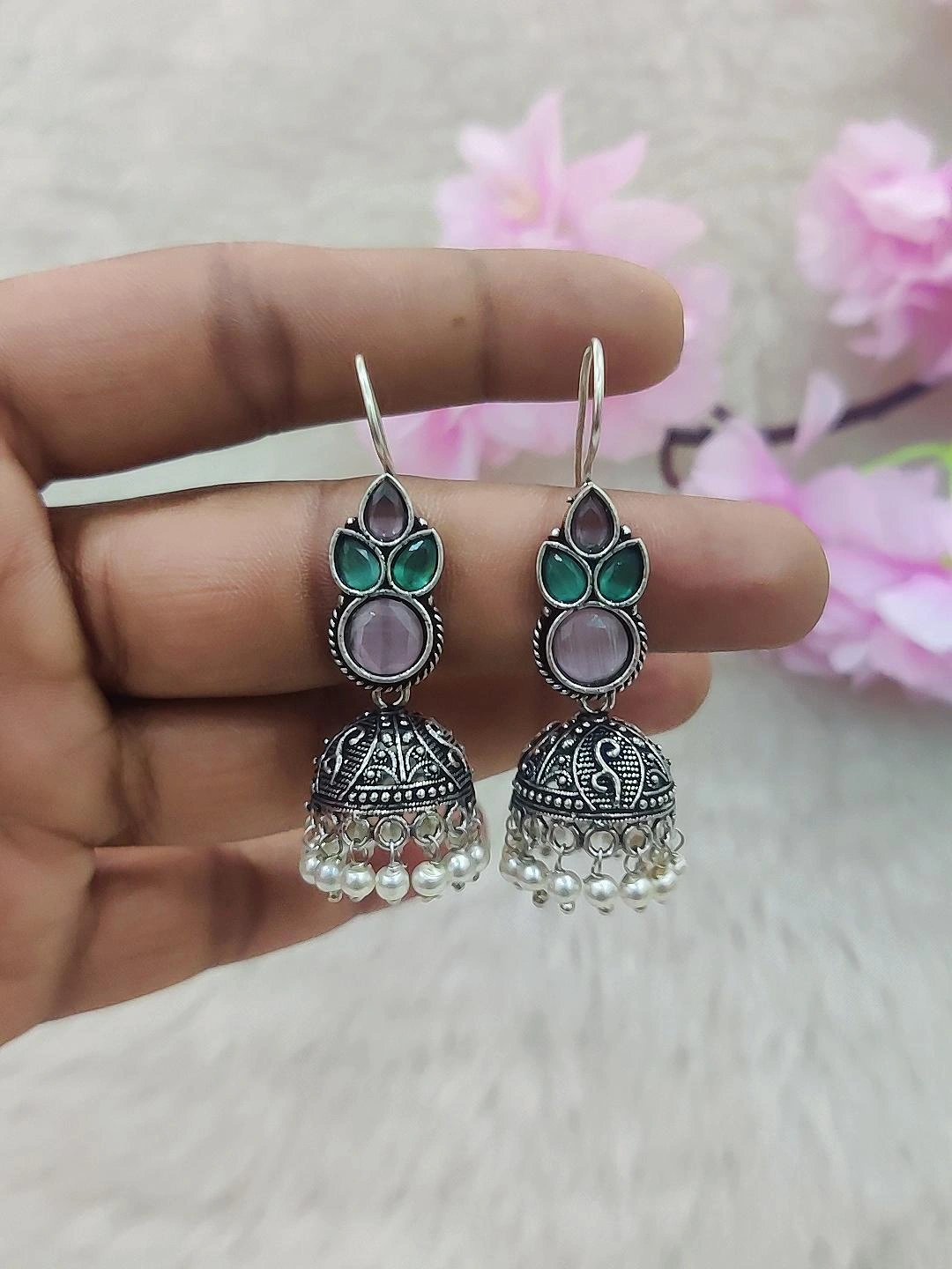 German Silver Jhumki Earrings #GE016 (Multi-2)