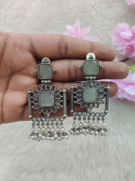 German Silver Earrings #GE025 (White Monalisa Stone)