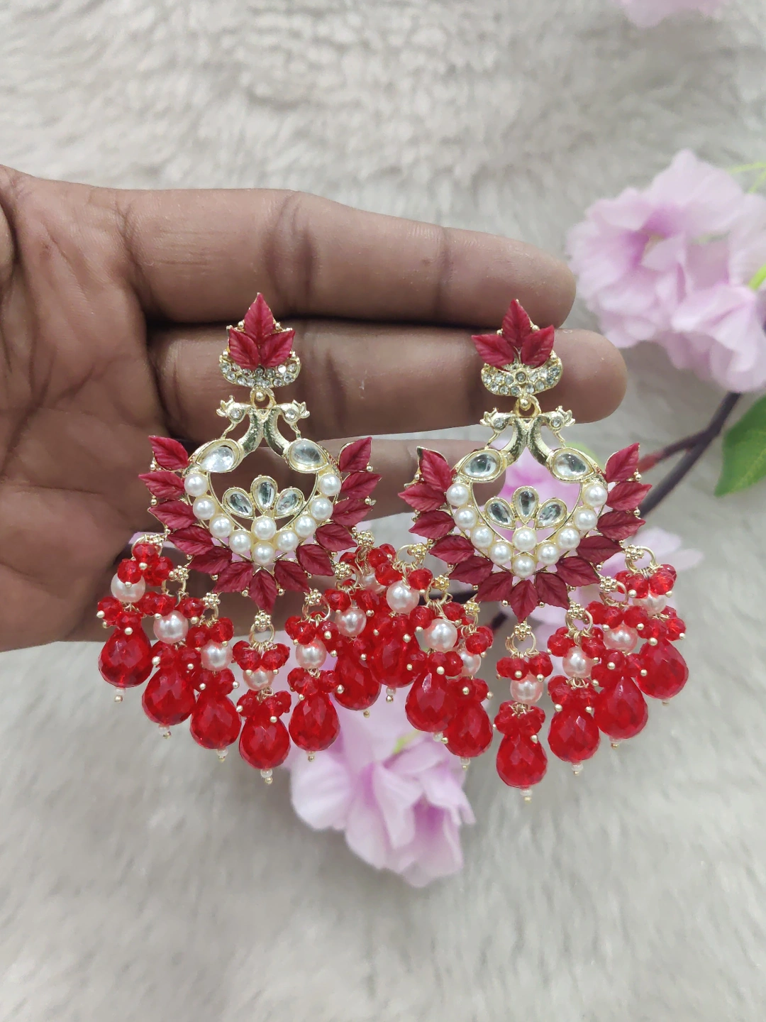 Floral Earrings #E066 (Red)