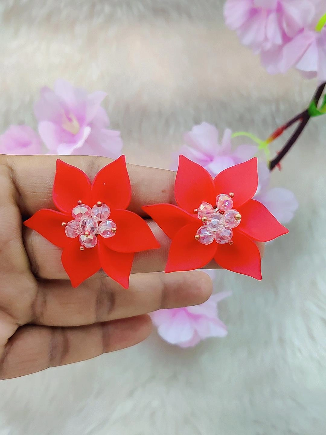 Floral Earrings #FE011 (Red)