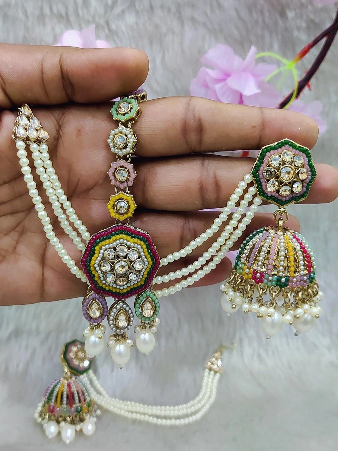 Earrings With Chain & Mangtika #E046