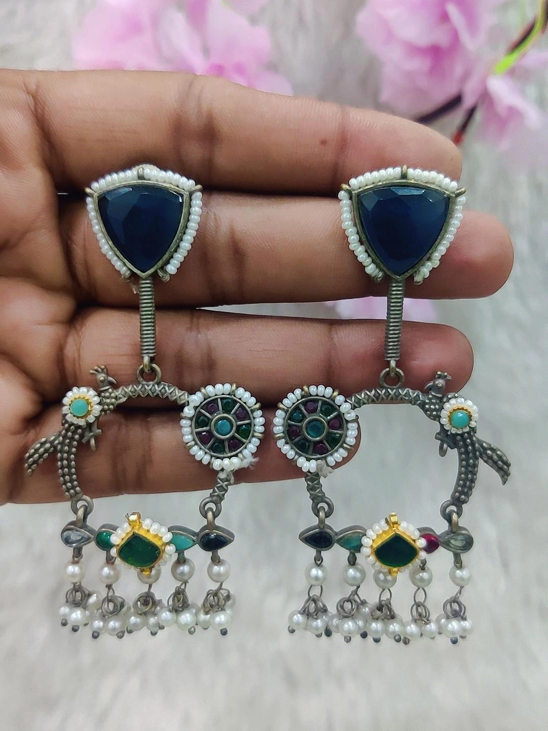 German Silver Earrings #GE033 (Green)