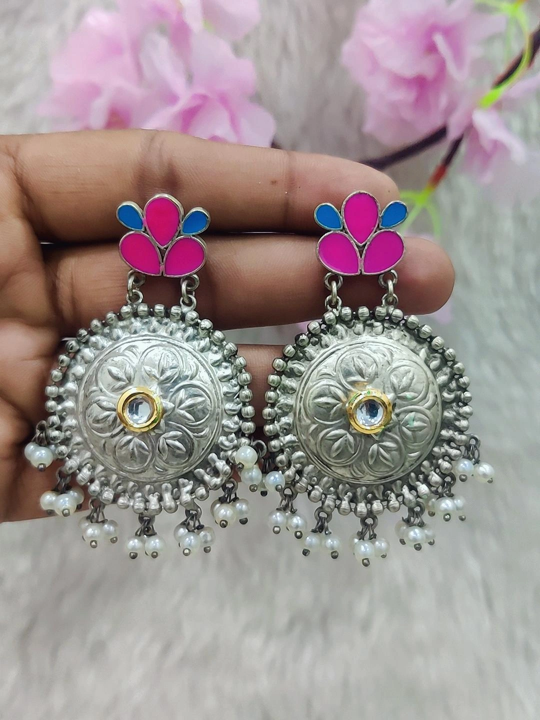 German Silver Earrings #GE040 (Pink)