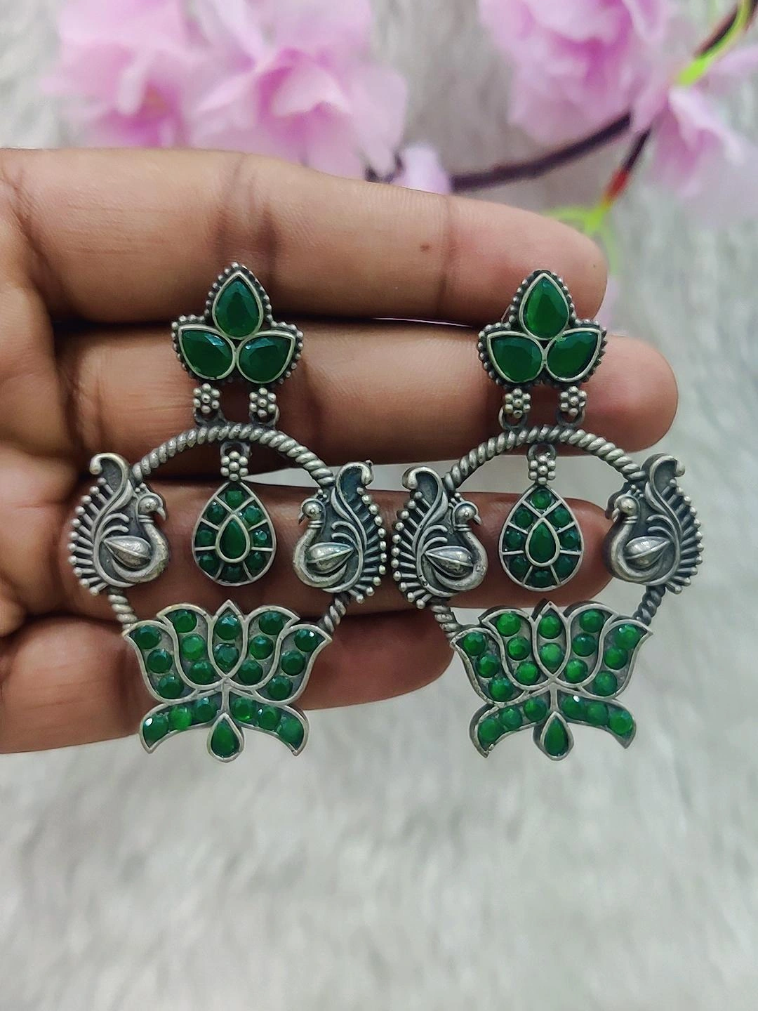 German Silver Earrings #GE045 (Green)