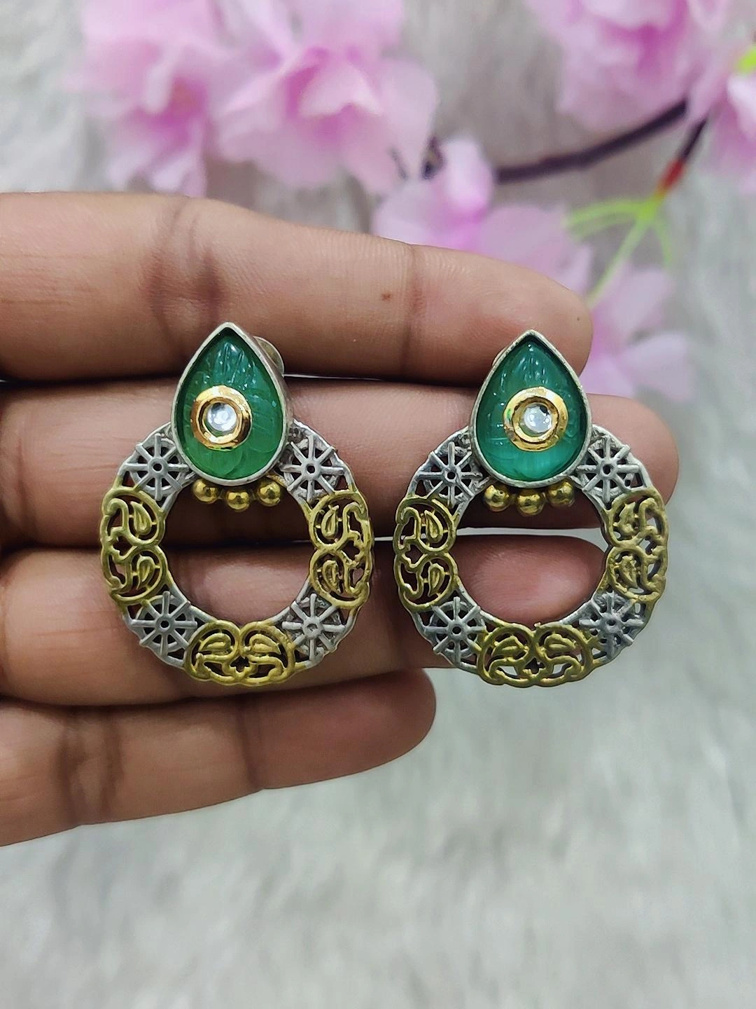 German Silver Earrings #GE046 (Green)