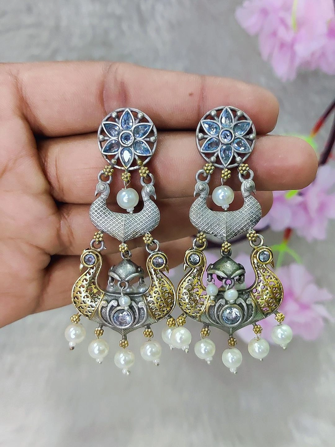 German Silver Earrings #GE087 - Diamond White Monalisa Stone