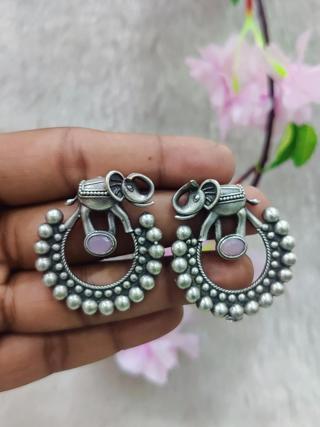 German Silver Earrings #GE089 -Pink