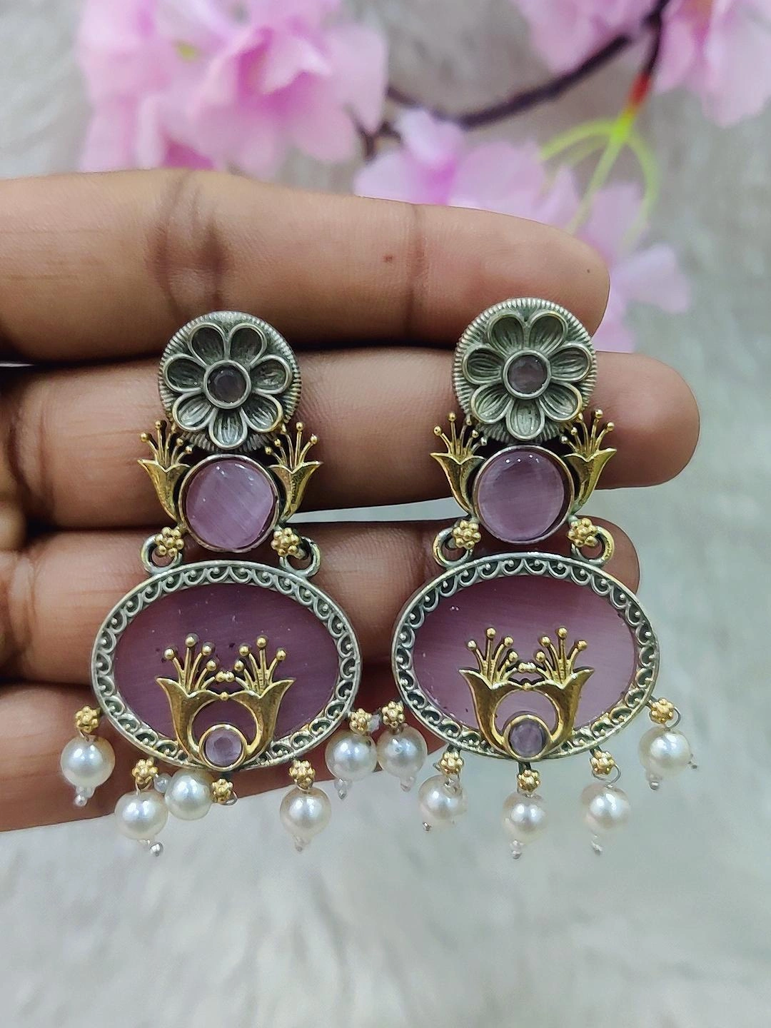 German Silver Earrings #GE091 - Pink