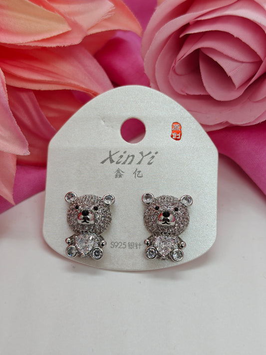 Quirky Earrings - Teddy Love-Stone Diamond White #QNE-047