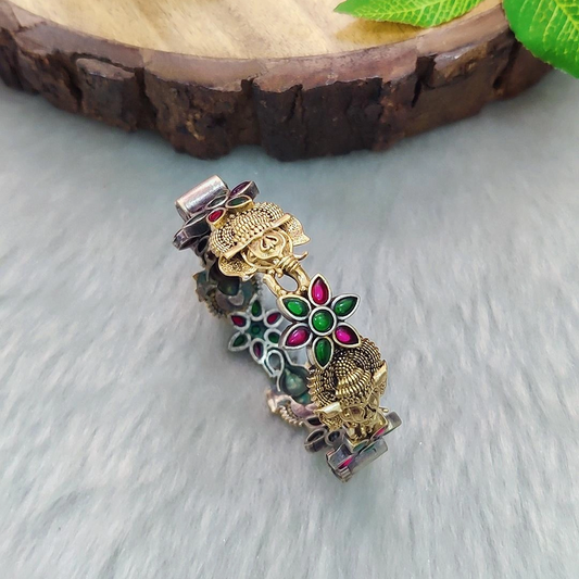 German Silver Kada #B24 (Green-Red)