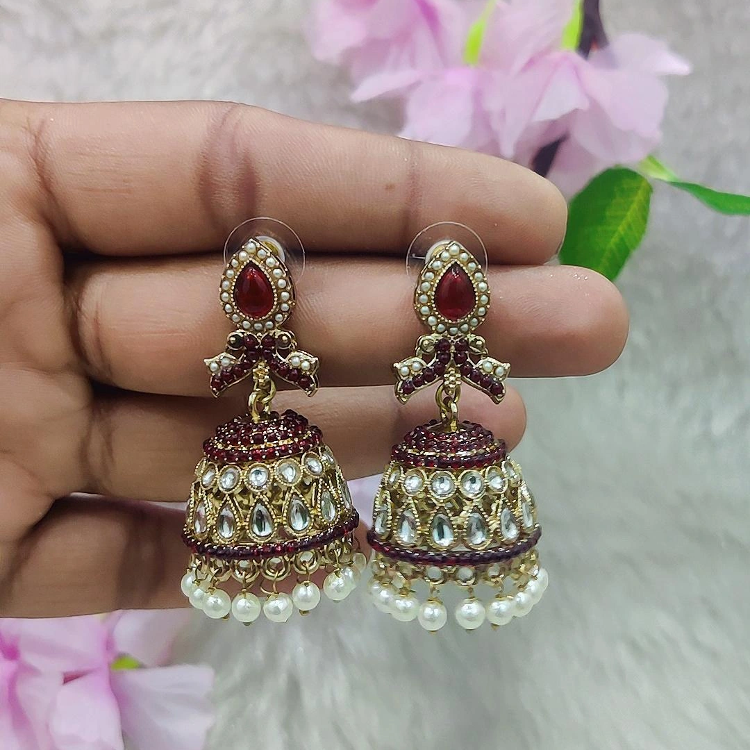 Jhumki Earrings #E025 (Maroon)