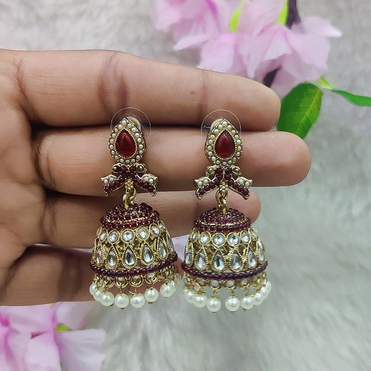 Jhumki Earrings #E025 (Maroon)