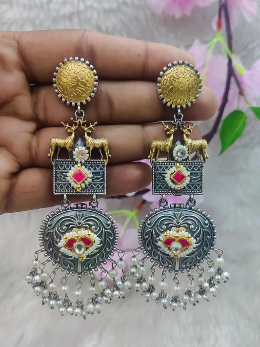 German Silver Earrings #P018 (Red)