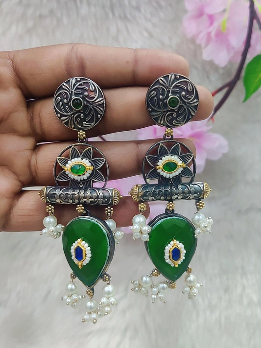 German Silver Earrings #P020 (Green)