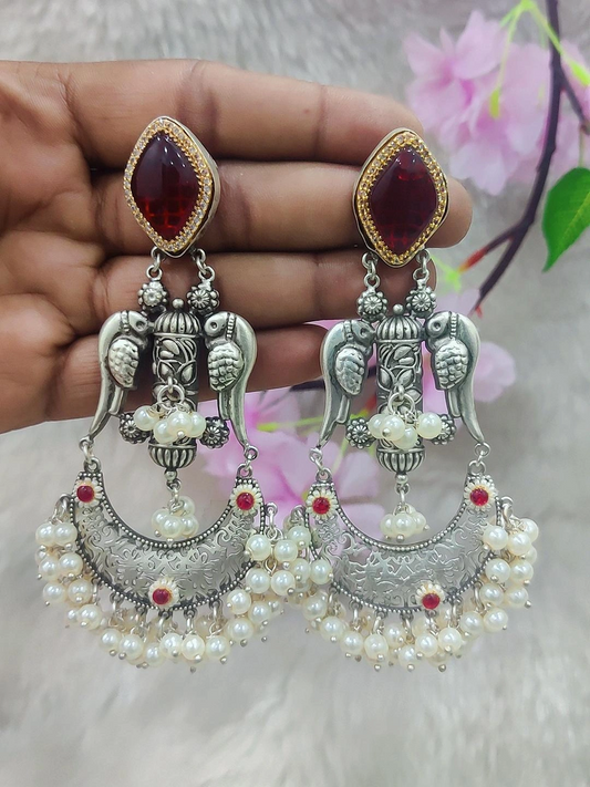 German Silver Earrings #P015 (Red)
