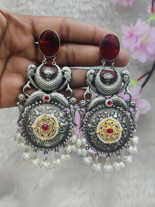 German Silver Earrings #P009 (Red)