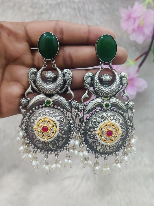 German Silver Earrings #P009 (Green)