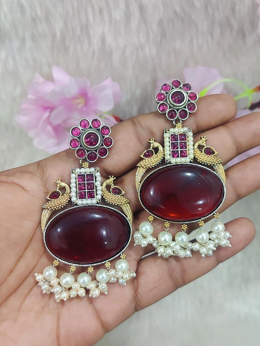 German Silver Earrings #P010 (Red)