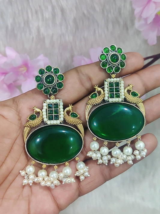 German Silver Earrings #P010 (Green)
