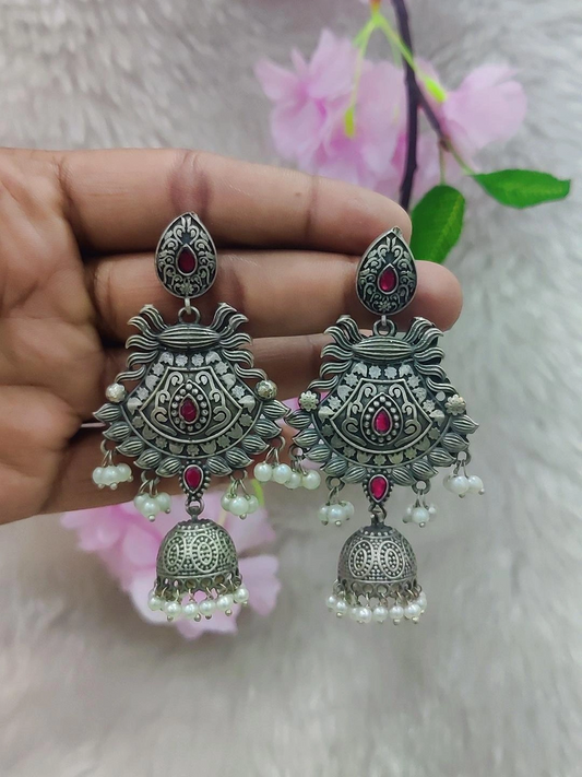 German Silver Earrings #P005 (Red)
