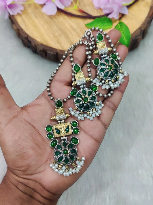German Silver Necklace Set #N08 (Green)