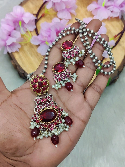 German Silver Necklace Set #N09 (Red)