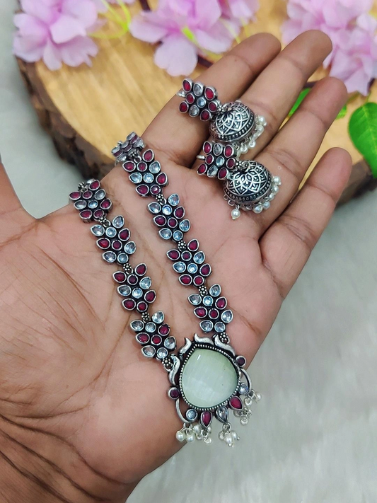 German Silver Necklace Set #N11 (Red+White)