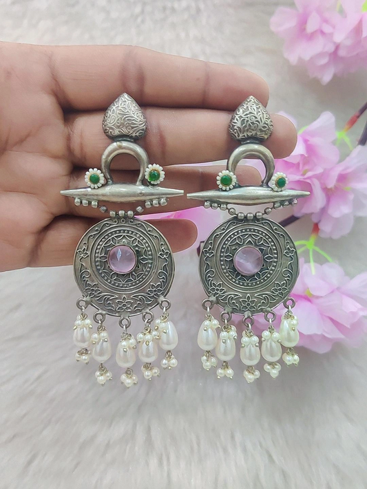 German Silver Earrings #GE010 (Light Pink)