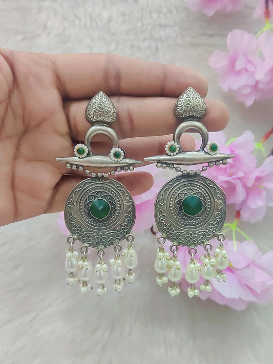 German Silver Earrings #GE010 (Green)