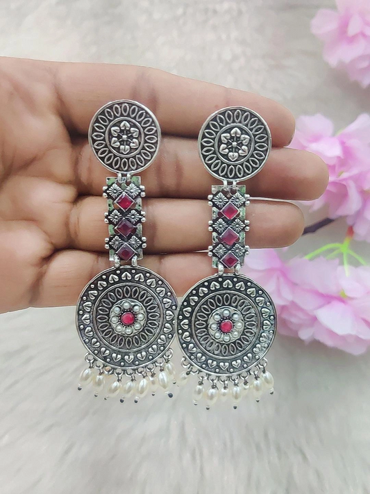 German Silver Earrings #GE008 (Red+ White)