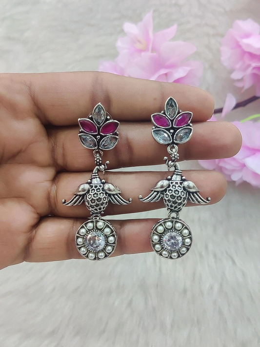 German Silver Earrings #GE006 (Red + White)