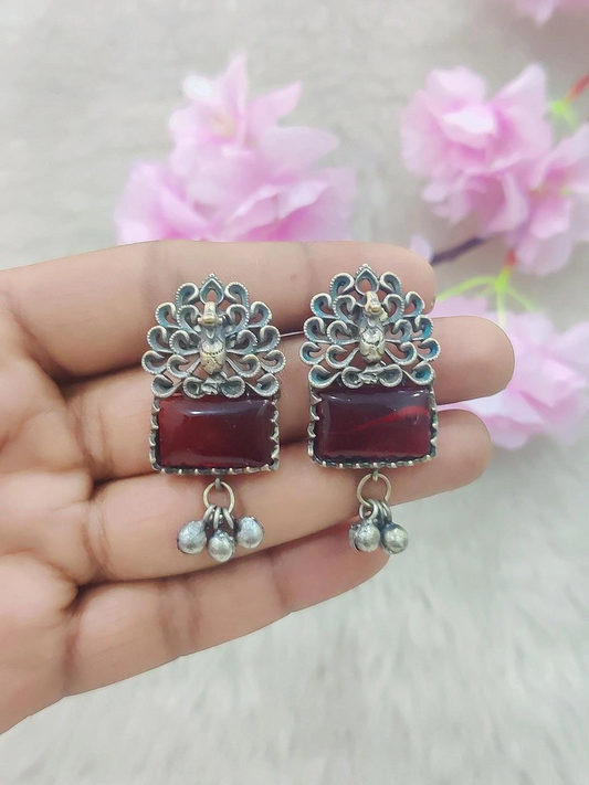German Silver Earrings #GE007 (Red)