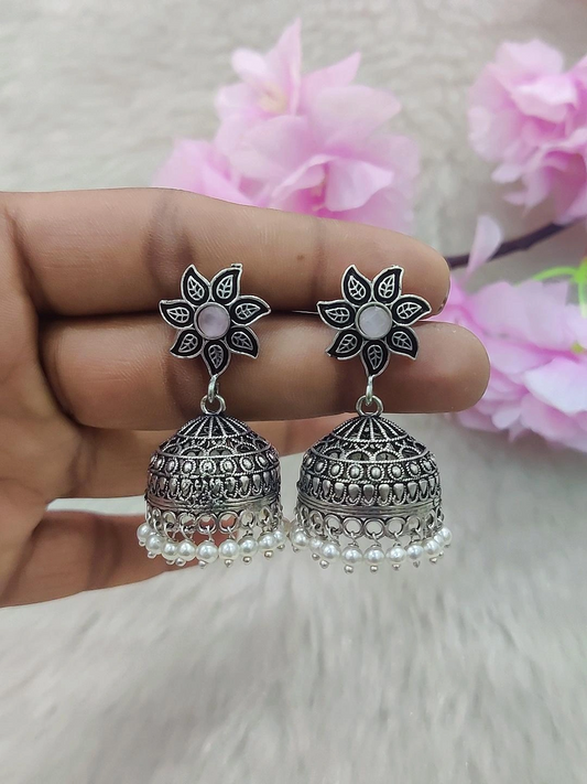 German Silver Jhumki Earrings #GE018 (Pink)