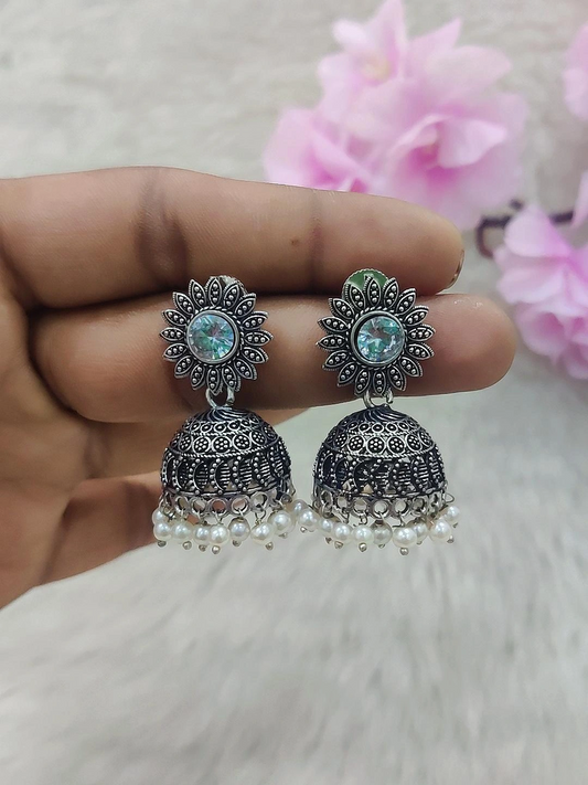German Silver Jhumki Earrings #GE019 (White)