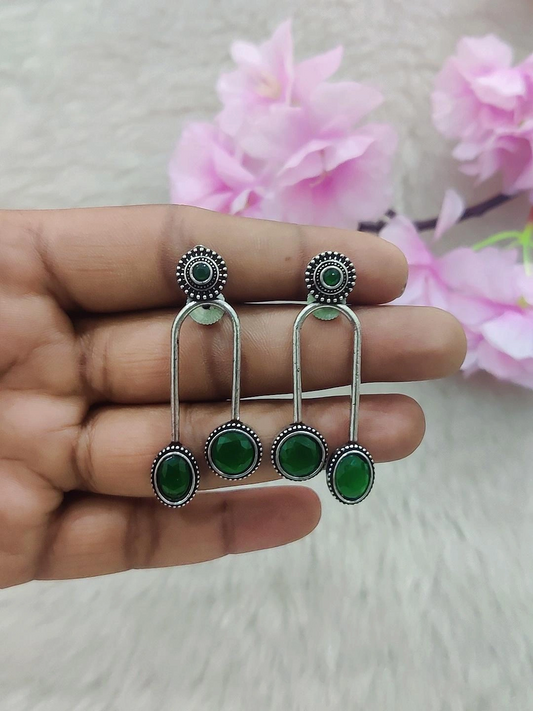 German Silver Earrings #GE009 (Green)
