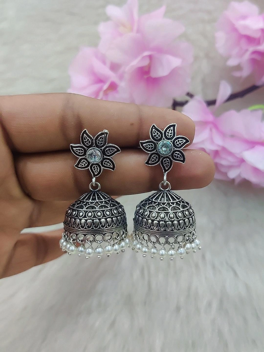 German Silver Jhumki Earrings #GE018 (White)