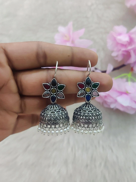 German Silver Jhumki Earrings #GE017 (Multi-1)