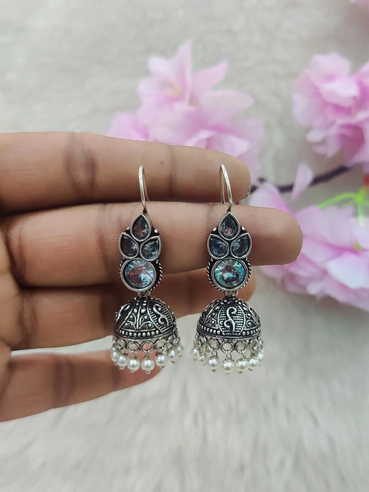 German Silver Jhumki Earrings #GE016 (White)